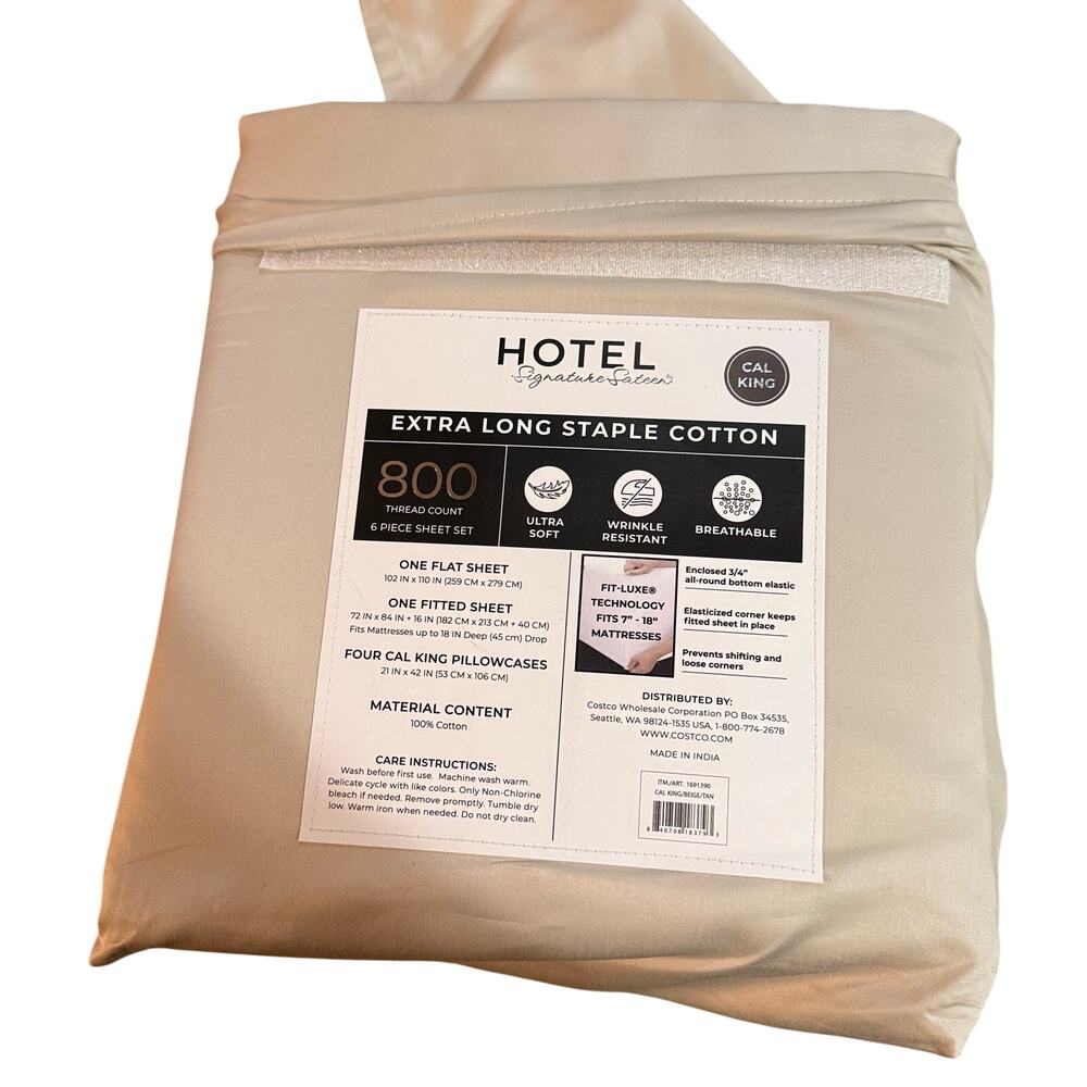 Hotel Signature Sateen 800 Thread Count Cotton Sheet Set Cal KING BEIGE READ DSC